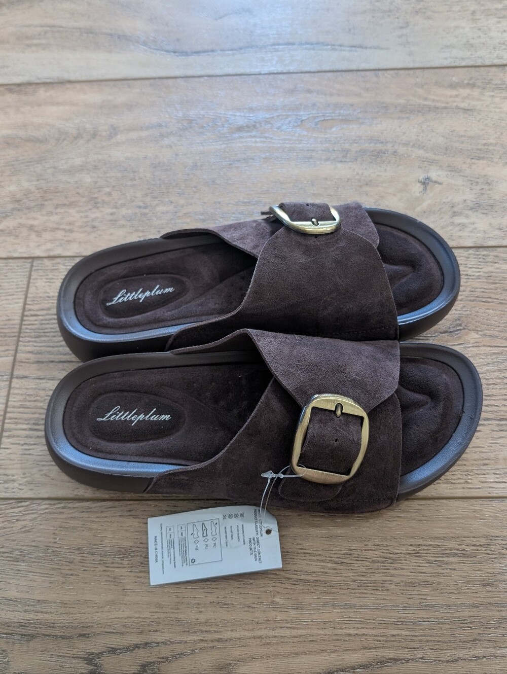 Women's Brown Suede Buckle Slide Sandals